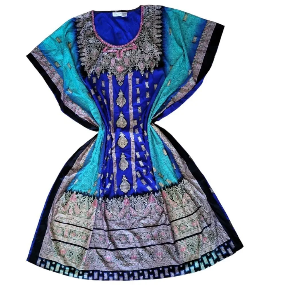 SANTÈ CLASSICS Blue/Green Kaftan‎ Beach Swimsuit Cover-up OS
